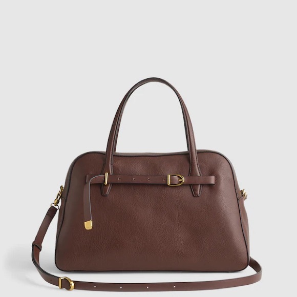 Madewell Handbags - Brown Leather Tote Satchel Bag with Gold Accents